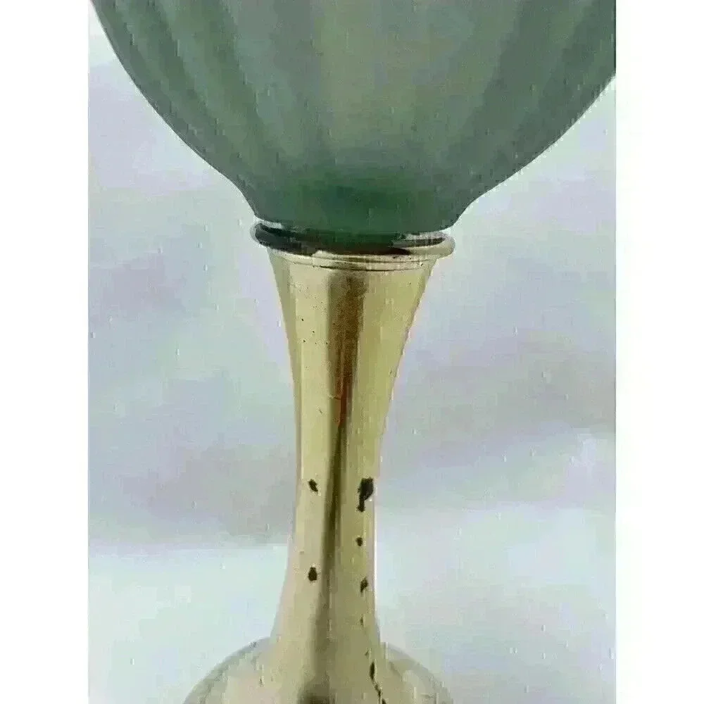 Vintage 1968 Avon Green Regence Tall Pedestal Candle‎ Holder with Lid Gold Base​